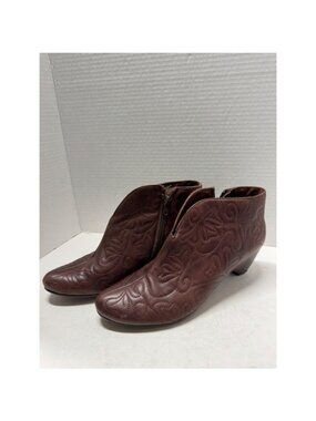 Pikolinos Olmo Brown Leather Floral Quilted Ankle Boots Spain  Womens 39 8.5